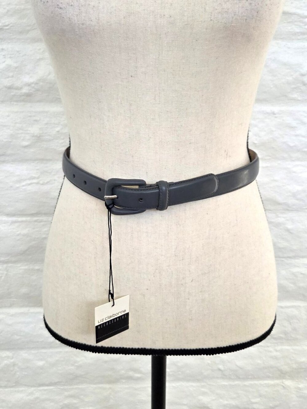 Liz Claiborne Belt Womens XS Small Petitie Blue Gray Thin Skinny Bonded Leather
